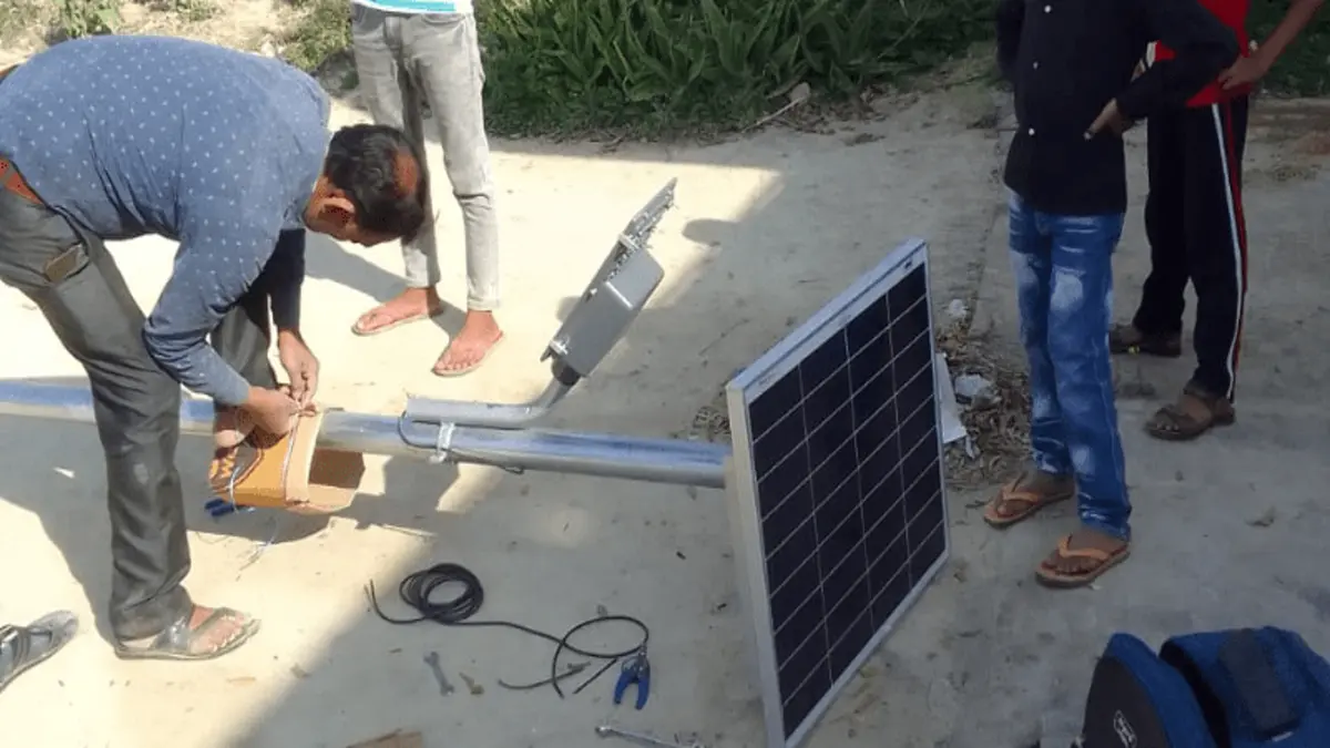 Installing a solar street light in a rural village
